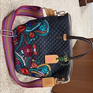 Consuela Black Quilted Tote with cross body strap and back shoulder sling